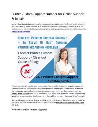 Printer Custom Support Number for Online Support & Repair