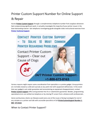 Printer Custom Support Number for Online Support & Repair