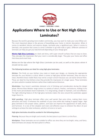 applications where to use or not high gloss laminates