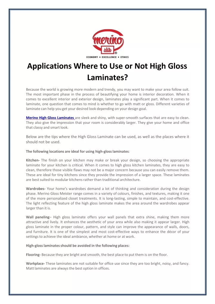 applications where to use or not high gloss laminates