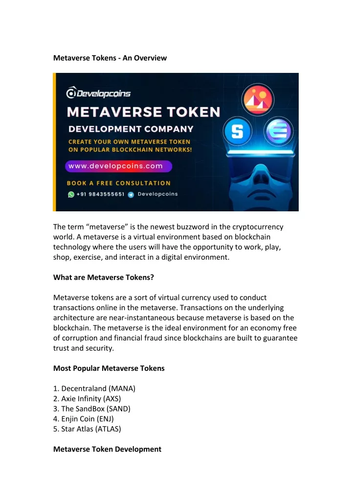metaverse tokens an overview