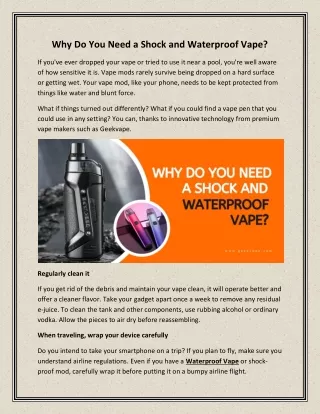 Why Do You Need a Shock and Waterproof Vape