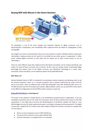 Buying RDP with Bitcoin is the Smart Decision