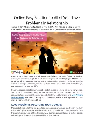 Online Easy Solution to All of Your Love Problems in Relationship
