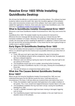 Introduction: QuickBooks Installer Encountered Error 1603