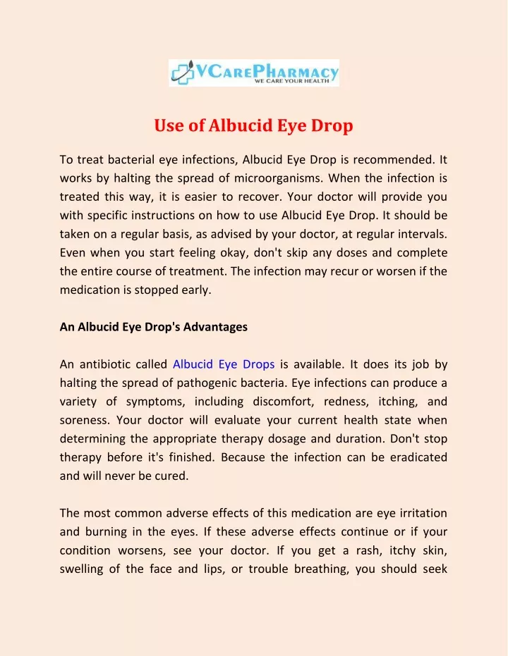 use of albucid eye drop