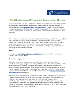 The effectiveness of Pneumatic Compression Therapy - NortonSchool