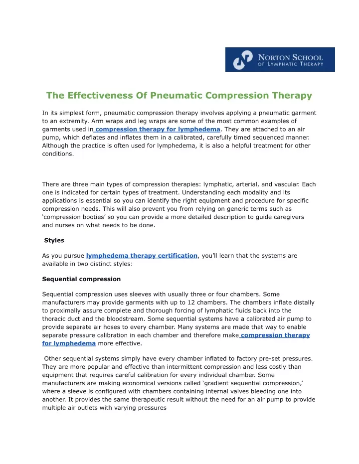 the effectiveness of pneumatic compression therapy