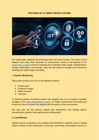 FEATURES OF IoT SMART WATER SYSTEMS