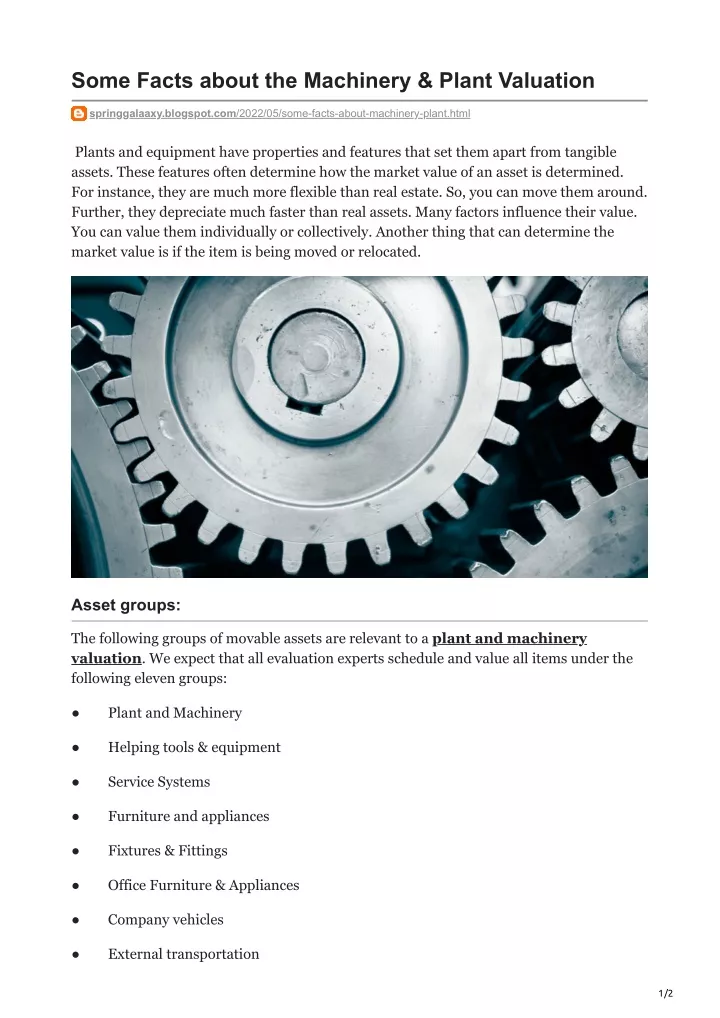 some facts about the machinery plant valuation