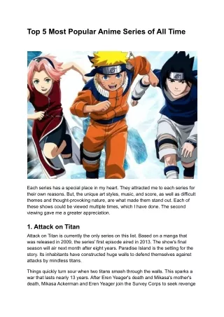 Top 5 Most Popular Anime Series of All Time