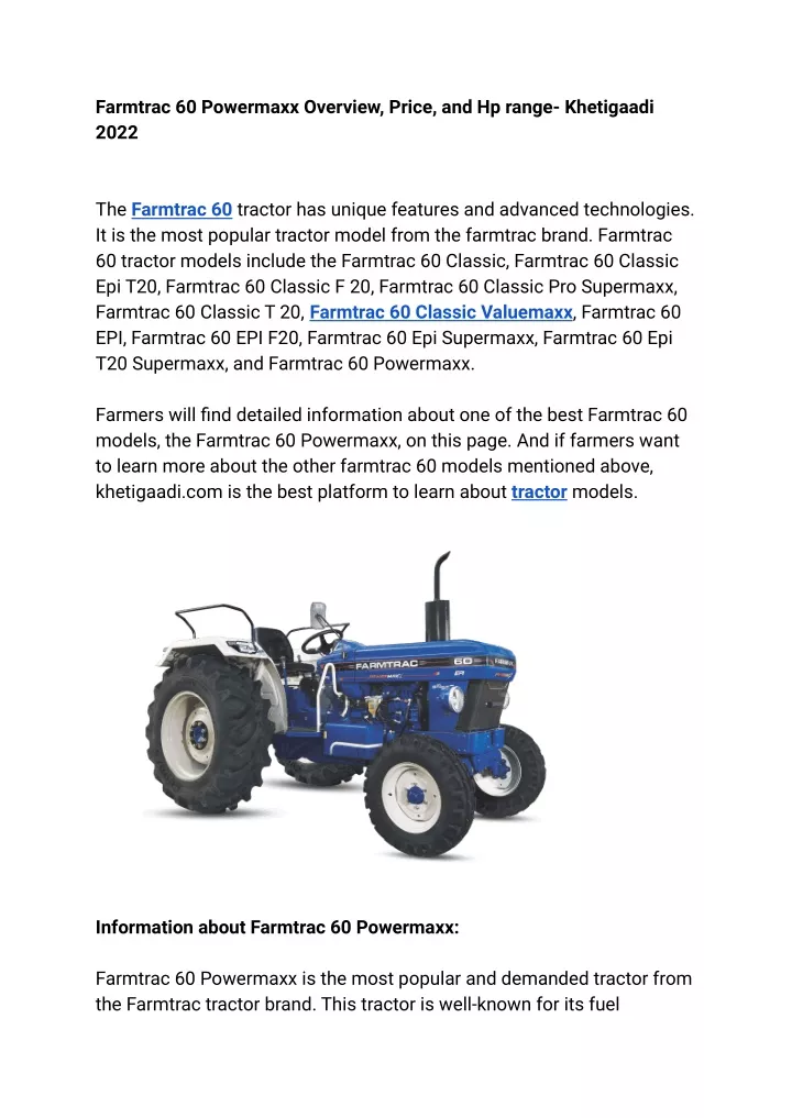 PPT - Farmtrac 60 Powermaxx Overview, Price, And Hp Range- Khetigaadi ...