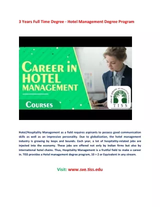 3 Years Full Time Degree - Hotel Management Degree Program