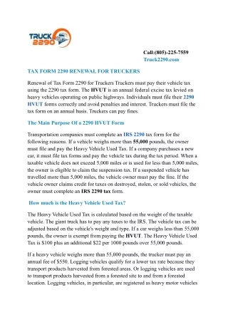 TAX FORM 2290 RENEWAL FOR TRUCKERS