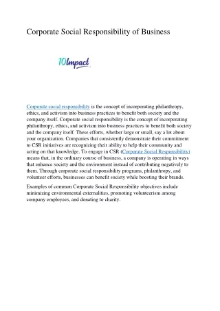 Corporate Social Responsibility of Business