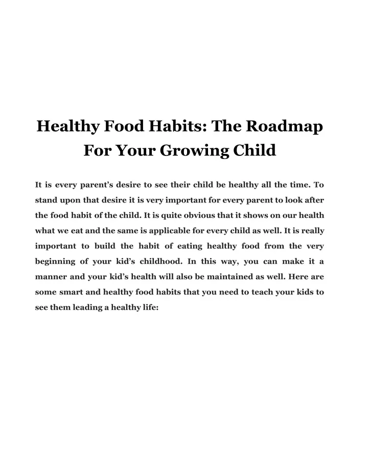 healthy food habits the roadmap for your growing