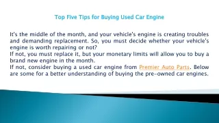 top five tips for buying used car engine