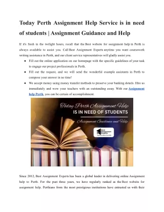 today perth assignment help service is in need