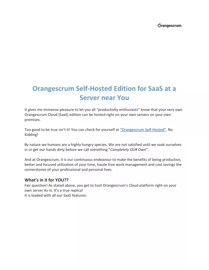orangescrum self hosted edition for saas