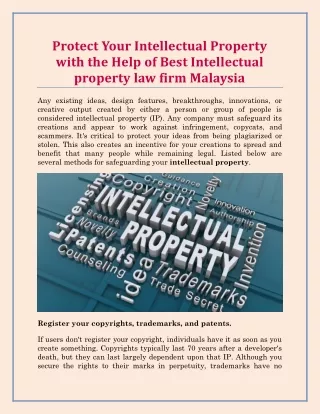 Protect Your Intellectual Property With The Help of Best Intellectual property law firm Malaysia