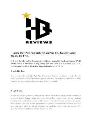 google play pass subscribers can play five google