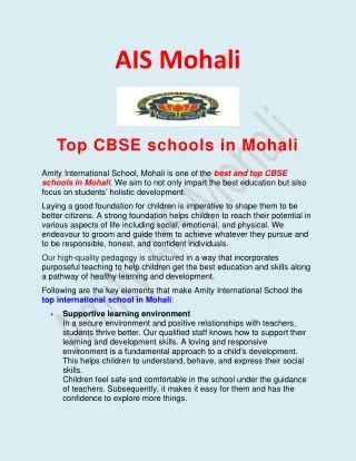Top CBSE schools in Mohali