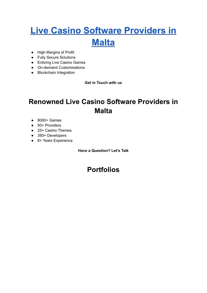 live casino software providers in malta