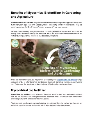 Benefits of Mycorrhiza Biofertilizer in Gardening and Agriculture.