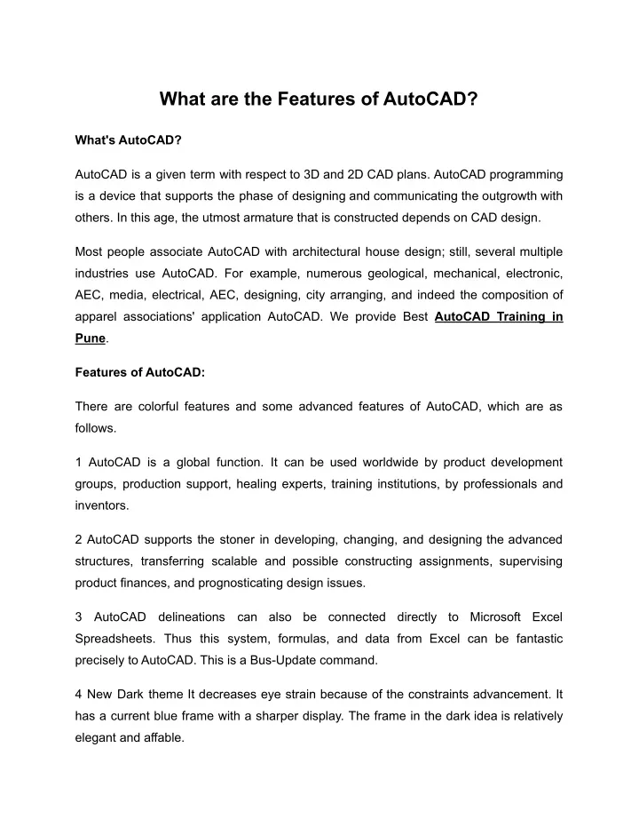 what are the features of autocad