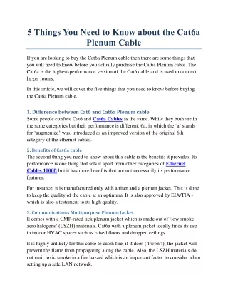 5 Things You Need to Know about the Cat6a Plenum Cable