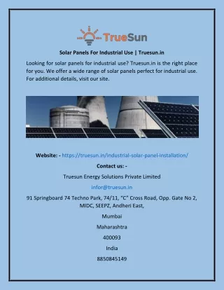 Solar Panels For Industrial Use  Truesun.in