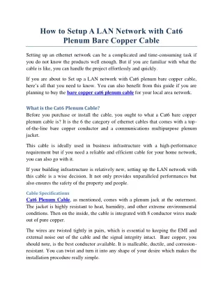 How to Setup A LAN Network with Cat6 Plenum Bare Copper Cable