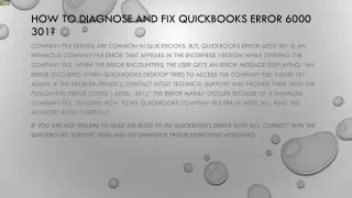 how to diagnose and fix quickbooks error 6000 301