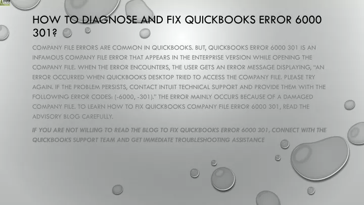 how to diagnose and fix quickbooks error 6000 301