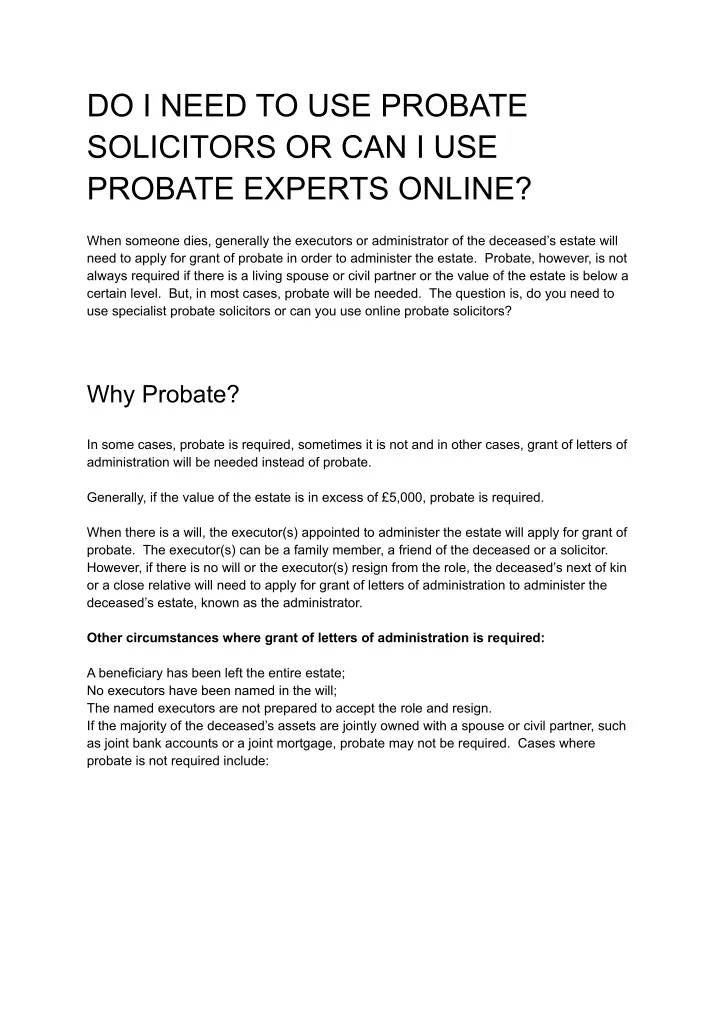 do i need to use probate solicitors