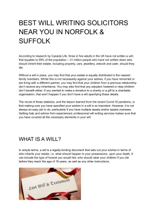 BEST WILL WRITING SOLICITORS NEAR YOU IN NORFOLK & SUFFOLK