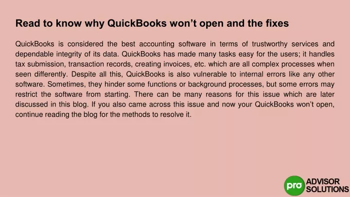 read to know why quickbooks won t open and the fixes