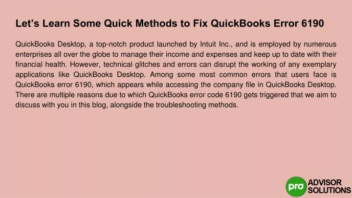 let s learn some quick methods to fix quickbooks error 6190