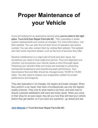 Proper Maintenance of your Vehicle
