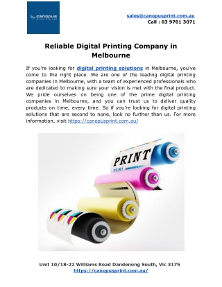 Reliable Digital Printing Company in Melbourne