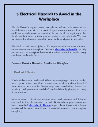 5 Electrical Hazards to Avoid in the Workplace