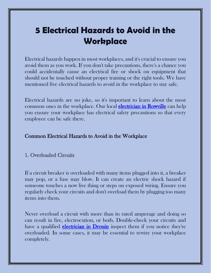 5 electrical hazards to avoid in the workplace
