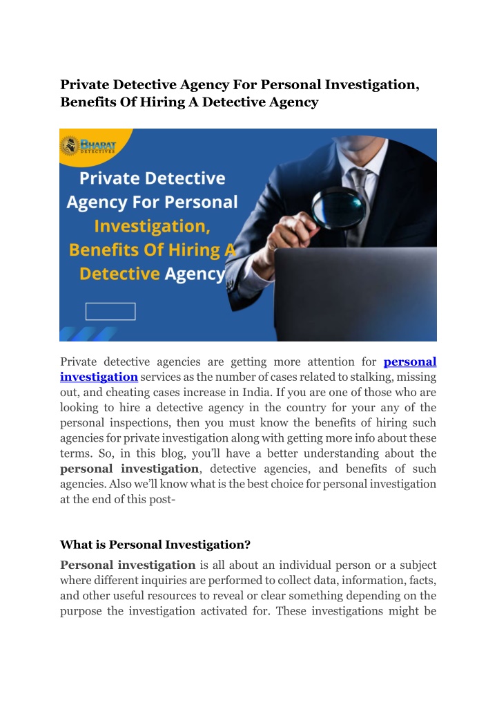 private detective agency for personal