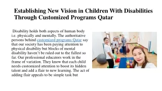 Establishing New Vision in Children With Disabilities Through Customized Program