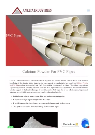 Calcium Powder for PVC Pipes | Calcium Powder Supplier in India