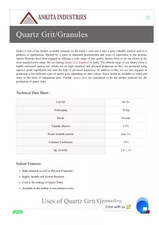 Quartz Granules Manufacturer  Quartz Granules in India  Ankita Industries