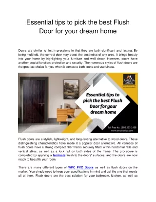 Essential tips to pick the best Flush Door for your dream home