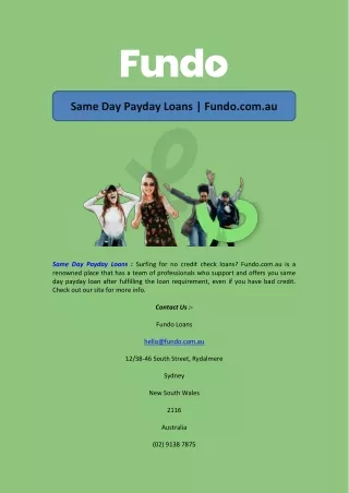 Same Day Payday Loans | Fundo.com.au