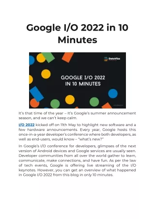Google’s Summer Announcement Season - Google I/O 2022