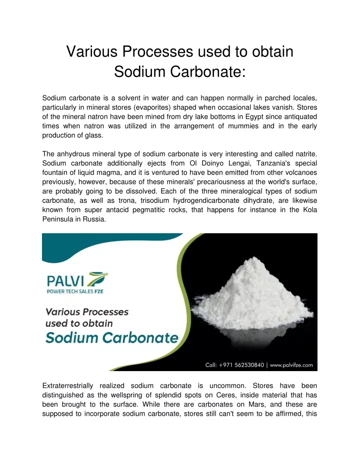 various processes used to obtain sodium carbonate